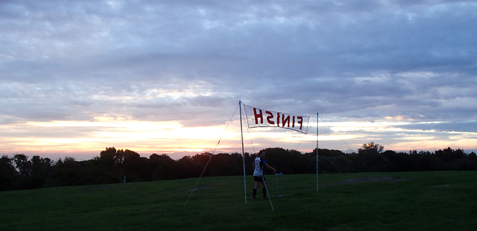 sunset at the finish